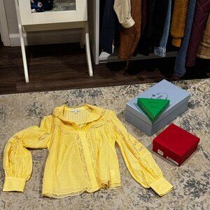 Joie yellow long-sleeve blouse, with embroidery XS